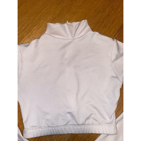 White Mock Neck Long Sleeve Crop Top With Zipper - Picture 2 of 6
